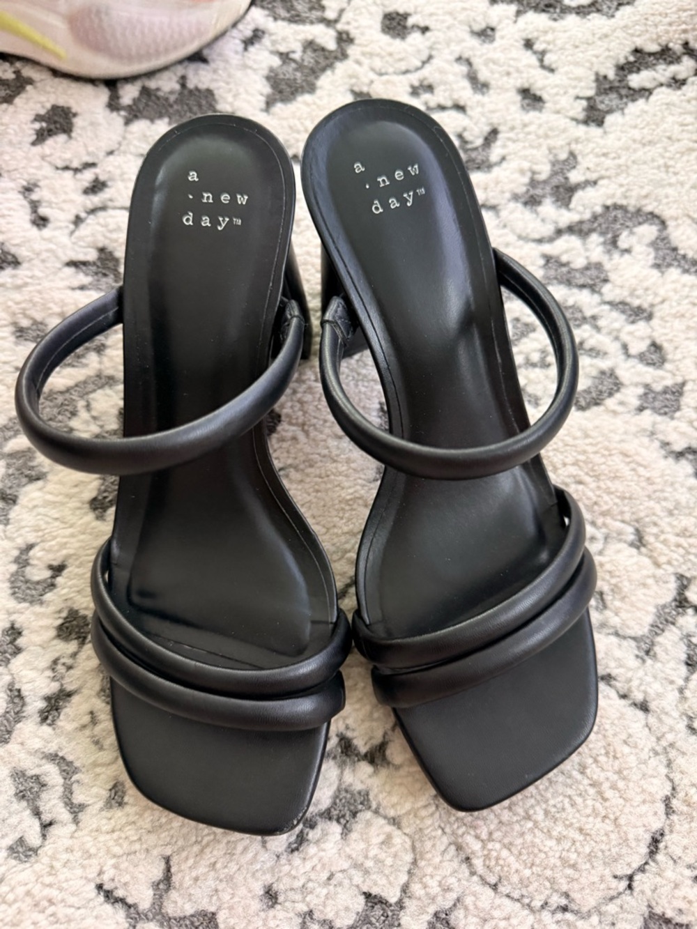 a new day Black Double-Strap Square Toe Heeled Sandals